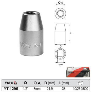 Yato <b>8mm</b> Hex <b>Socket</b> Adapter 1/2 In Drive Cr-V Steel Auto Repair Tool - Product Image 1