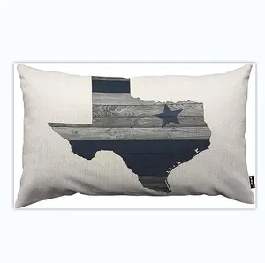 Fodera per cuscino da tiro con motivo a grana di legno grigio con mappa a forma di Texas State America di lino a doppio lato di alta qualità