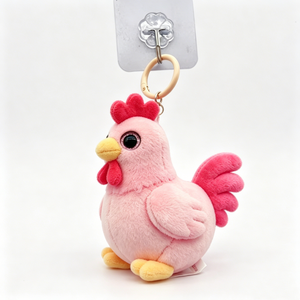 Custom Pink Cartoon Chicken Plush Keychain Embroidered Stress Relief <b>Keyring</b> & Backpack <b>Charm</b> - Product Image 3