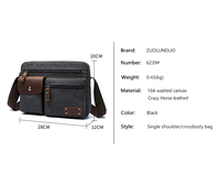 Sac messager ZLD vintage en cuir Crazy Horse et toile pour homme, sac à bandoulière pour tablette 11 pouces, sacoche décontractée pour affaires
