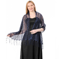 Nouveau châle long en polyester à motif cachemire, couleur unie, style folklorique populaire, pour femme, idéal pour le printemps, les fêtes, les dîners, avec dentelle ajourée, cadeau