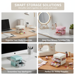 ชุดลิ้นชักโต๊ะทำงาน, กล่องใส่เครื่องเขียนแบบหลายชั้น, กล่องจัดระเบียบเครื่องสำอางและเครื่องเขียนพลาสติกพร้อมที่จับสีตัดกัน - Product Image 4
