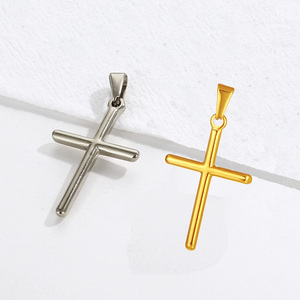 Liontin salib kosong sederhana mode 18K lapis emas baja tahan karat Kristen <span class=keywords><strong>Solid</strong></span> liontin kalung salib untuk pria