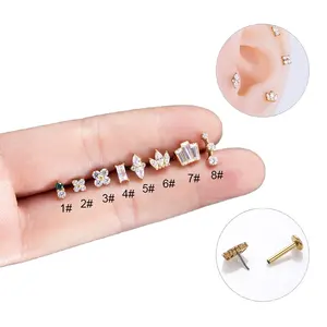 16G flor circón Push Pin oreja puño Piercing Stud G23 titanio pendiente para mujer ASTM F136 joyería quirúrgica Premium al por mayor