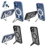 Casing Magnetik Transparan Pelindung dengan Stand untuk iPhone 11 12 13 14 15 16 Pro Max 17 Air Plus, Kompatibel dengan Pengisian Daya Nirkabel