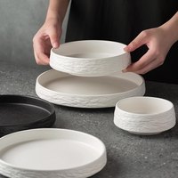 Service de table de style japonais vintage Japandi, assiette en porcelaine givrée à motif pierre pour pâtes et riz, style occidental