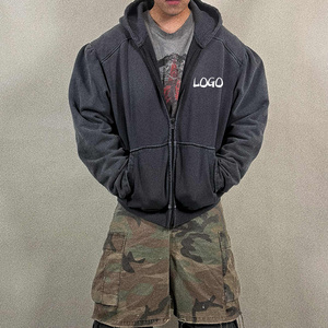 Fabricant de vêtements en gros – Sweat à capuche zippé noir vintage délavé à l'acide, coupe ample, 500 g/m² en coton, pour homme - Product Image 6