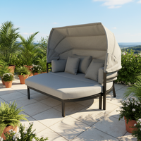Ensemble de canapé-lit de jardin en métal moderne avec rotin en PE pour l'extérieur et le jardin