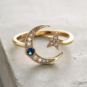 Anello Luna e Stella per Donne, Stile Minimalista Coreano, Regolabile, Gioiello di Moda Chic per Uso Quotidiano - Product Image 1