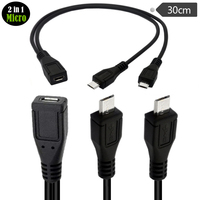 Cable de Datos Micro USB 2 en 1 OEM, USB 2.0, 0.3m/1ft, Blindaje de Lámina de Cobre Puro, Revestimiento de PVC, 5 Pines, para Computadora