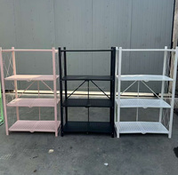Étagères de rangement pliables à 4 niveaux Étagères de rangement en métal avec roulettes
