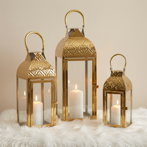 Lanternes porte-bougies en acier inoxydable doré, faites à la main, durables, de différentes tailles, pour Noël, la maison et les mariages - Vente en gros - Product Image 2