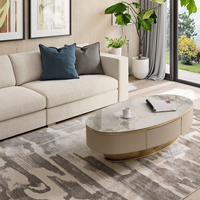 Table basse Hanyee de luxe avec cadre en acier inoxydable, tiroir en cuir Barenia, plateau en marbre, ensemble table basse et meuble TV pour salon