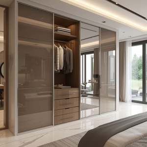 Armario de Esquina para Dormitorio de Madera Brillante Contemporáneo de Lujo con Diseño Independiente Ecológico y Puertas de Vidrio - Product Image 5