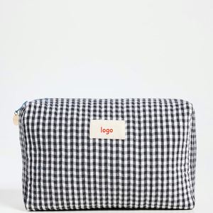 Custom Large Zipper Pouch Eco-Friendly Reusable Portable Cotton Cosmetic Organizer Women Striped Black <b>Makeup</b> Bag Brush <b>Storage</b> - Product Image 1