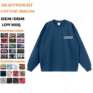 เสื้อยืดแขนยาวผ้าฝ้าย 100% หนัก 300GSM พิมพ์โลโก้ตามสั่ง เสื้อเจอร์ซีย์โอเวอร์ไซส์ผู้ชาย เสื้อสเวตเชิ้ตแบบสวมลำลอง - Product Image 1