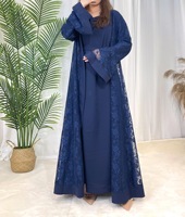 Ensemble 3 pièces Abaya musulmane pour femme, cardigan brodé en dentelle, robe intérieure, kimono extérieur, ceinture, vêtements islamiques modestes, kaftan pour fête de l'Aïd