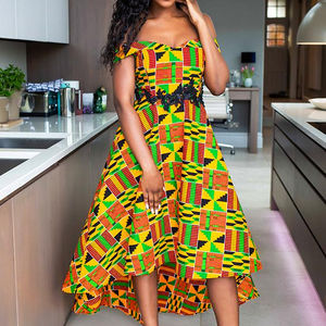 Vêtements ethniques africains personnalisés Afrique de l'Ouest Robe à épaules nues haute basse pour l'été - Product Image 2