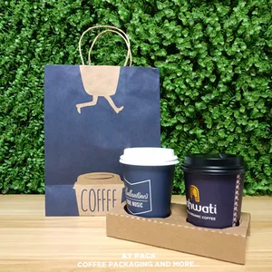 Coffee Shop Supplies 1 2 3 4 Cups Kraft Brown Paper Takeaway Kraft Paper Bags For Restaurant Fast Food Take Out Away