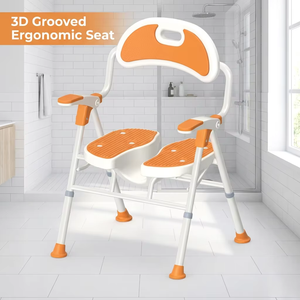 Silla de Ducha Plegable con Ranuras 3D <span class=keywords><strong>RUFU</strong></span> RF3209A, Marco de Aluminio con Recubrimiento en Polvo, Reposabrazos de Plástico Abatibles, Asiento y Respaldo de EVA Moldeado por Soplado - Product Image 1