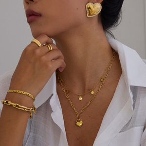 Conjunto de Collar con Colgante de Corazón de Acero Inoxidable, Joyería Unisex, Regalo - Product Image 2