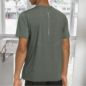 T-shirt de sport pour homme, coupe classique, uni, tricoté, respirant, séchage rapide, pour l'entraînement, la course et la gym, en nylon et élasthanne, vierge - Product Image 2