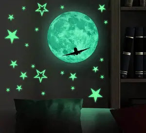 Изготовленный на заказ для детской комнаты, ночью светятся в темноте светящаяся дома Настенная потолочная с изображением луны и звезд, стикеры светящиеся 3d номер Наклейка