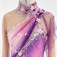 Robe de patinage artistique, dégradé violet rose, appliques florales en strass, costume de patinage pour compétition de danse sur glace pour filles adultes