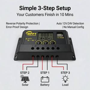Controlador de Carga Solar MPPT Original de <span class=keywords><strong>5A</strong></span> <span class=keywords><strong>12V</strong></span> 24V con Pantalla LCD, Doble USB 5V2A, Regulador de Batería para Panel Solar Fuera de la Red, Venta al Por Mayor OEM - Product Image 2
