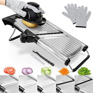 Outil de préparation alimentaire pour la cuisine, coupe-légumes multifonction, mandoline à légumes réglable, trancheuse alimentaire avec gant de sécurité - Product Image 1