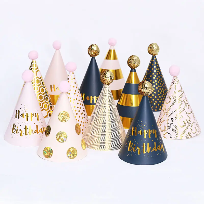 Nicro vente en gros variété Style multi-couleurs enfants joyeux anniversaire décoration fournitures jetable anniversaire peluche boule papier chapeaux