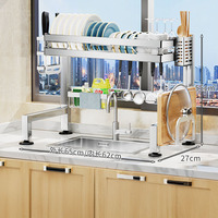 Rak Dapur Stainless Steel Multifungsi dengan Pintu, Rak Piring untuk Mencuci Piring dan Pengering Piring di Meja Dapur