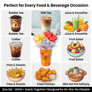 Vaso de Plástico Personalizado de Grado Alimenticio PP de 500ml y 700ml para Té Helado Boba y Frutas, Vaso Freyo Tower 2 en 1 para Snacks y Bebidas con Tapa de Recipiente para Snacks - Product Image 4
