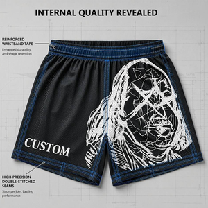 Shorts en maille noire premium 250 GSM pour homme, coupe ample et oversize, séchage rapide, respirant, avec motif portrait <span class=keywords><strong>blanc</strong></span> - Product Image 2