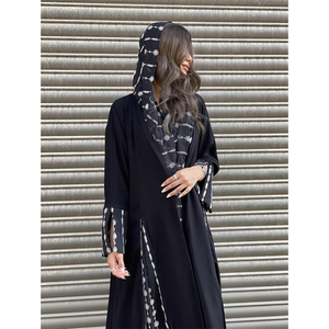 Elegante Abaya Diaria Dubai 2026, Abaya Negra de Alta Calidad, Vestido Largo Negro con Bordado Floral, Abaya Abierta, Vestido Islámico Musulmán - Product Image 1