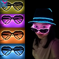 Lunettes T-Worthy en forme de cœur rose luminescentes à fil EL, taille adulte, 10 couleurs, lunettes LED lumineuses, piles incluses