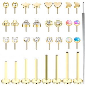 Gold Stainless Steel Stud <b>Earrings</b> Set With Crystal Heart Star <b>Moon</b> Flower Designs For Women Gift Jewelry Piercing Accessories - Product Image 1
