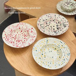 Vaisselle en porcelaine rétro de luxe légère effet éclaboussures d'encre, bols à riz et assiettes à soupe pour le petit-déjeuner/dessert/salades, passe au micro-ondes - Product Image 3