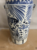 Porcelaine Parapluie Stand Vase Poisson Fleur De Lotus Bleu Blanc En Céramique Artisanat En Céramique Porte-Parapluie Stand