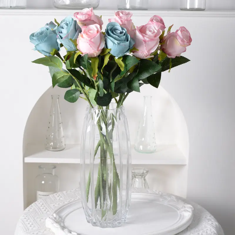Atacado barato rosa flor rosas brancas flores artificiais para decoração de casamento flores artificiais