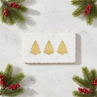 Plateau de service en marbre blanc naturel avec tranches de sapin de Noël en laiton, bordure dorée, plateau à fromage, produit de Noël populaire