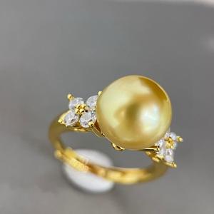 Natural Gold Bead Ring 11-12mm Precision Round Versatile Simple and High-End-Pure Silver with <b>Matching</b> Gift <b>Box</b> - Product Image 1