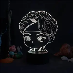 인기있는 BTS 3D 램프 아크릴 LED 야간 조명 Kpop 방탄 소년 RGB 색상 변경 터치 램프 Led 장식 조명