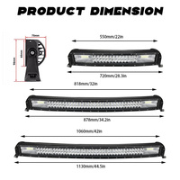 Barre lumineuse LED tout-terrain en stock, 3 rangées, pour 4x4, 22, 32, 42 pouces, faisceau large et spot, pour voiture et camion, barre LED incurvée