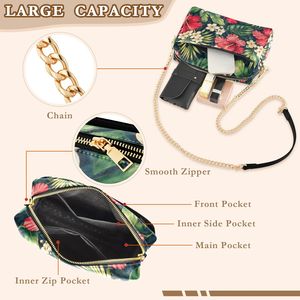 Low MOQ Hawaiian Hibiscus Print PU Leather Crossbody Bag with Chain Strap for Women <b>Square</b> Zip Shoulder Purse - Product Image 6