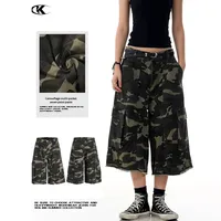 Shorts cargo unisexe 11KN personnalisables camouflage multi-poches - Short de travail à jambe large et ourlet brut en coton lavé de qualité supérieure