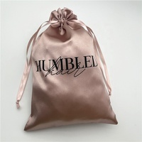 Pochette de rangement pour extensions de cheveux humains avec logo personnalisé sacs d'emballage pour perruque sacs à cheveux en satin de soie rose doré avec cordon de serrage pour faisceaux