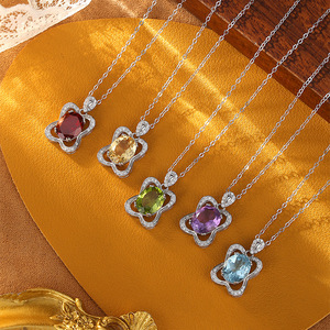 Collar de Plata 925 con Gema de Color en Forma de Trébol de Cuatro Hojas, Piedra Natural de Cristal, Joyería de la Suerte, Regalo de Aniversario para Mujer - Product Image 5
