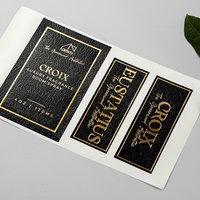 Label Botol Parfum Tekstur Linen Logo Foil Emas Desain Pribadi Stiker Label Gulungan Foil Emas untuk Parfum