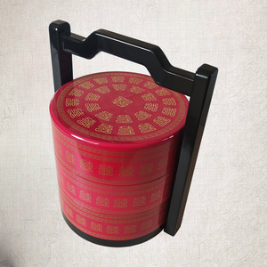 Retro Red Wooden Gift Box <b>Set</b> With Handle For Chinese New Year Wedding Candy Dried Fruit Storage 290mm High Exquisite Design - Product Image 2